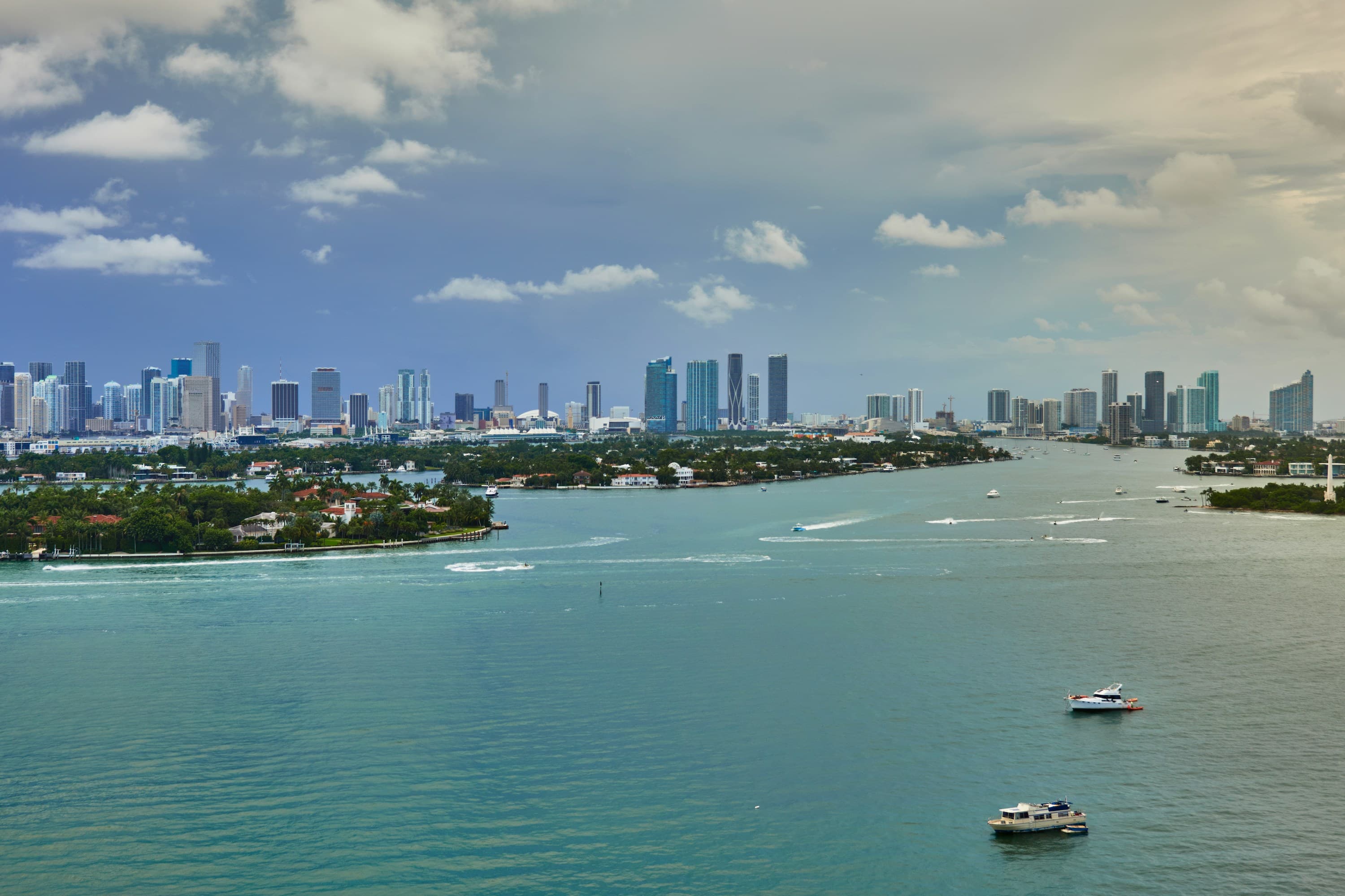 Bright daylight over Biscayne Bay and the Miami skyline